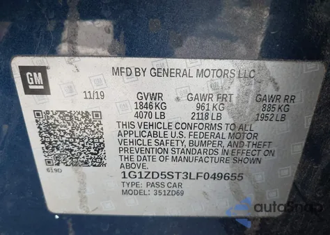 2020 Chevrolet Malibu Fwd Lt из США, поврежденный, VIN 1G1ZD5ST3LF049655